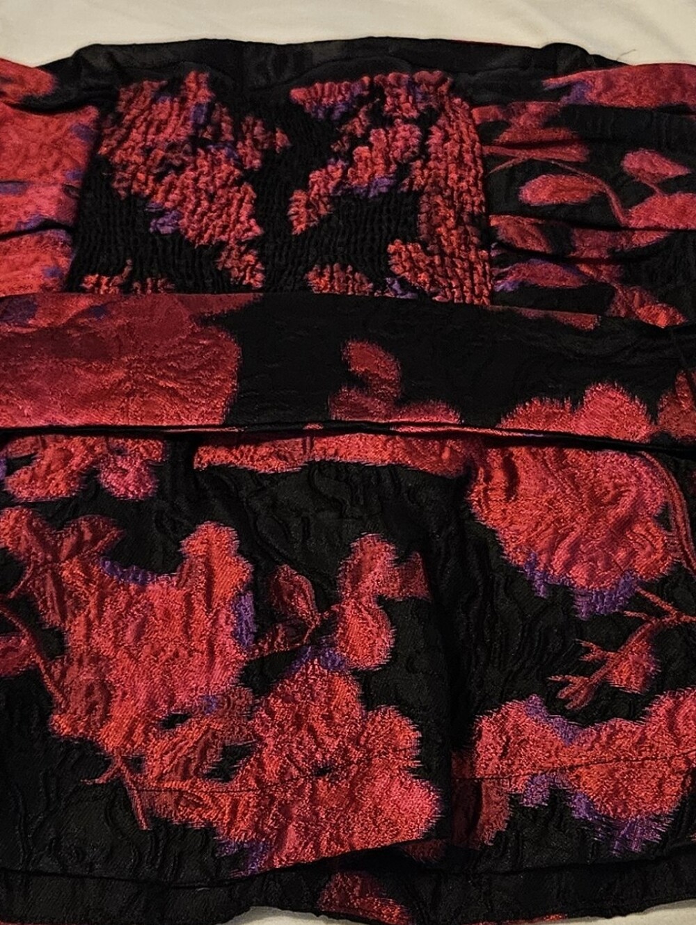 Red and Black Floral Strapless Top Size 6
